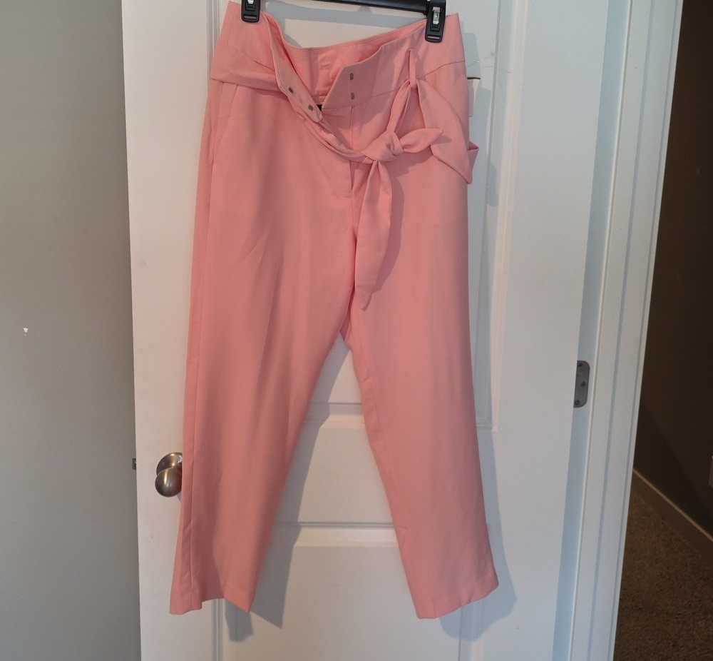 Dkny Pink Paperbag Tie-Waist Cropped Pants